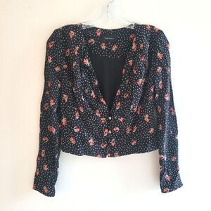 FIVESEVENTYFIVE cropped V-neck long sleeve blouse
